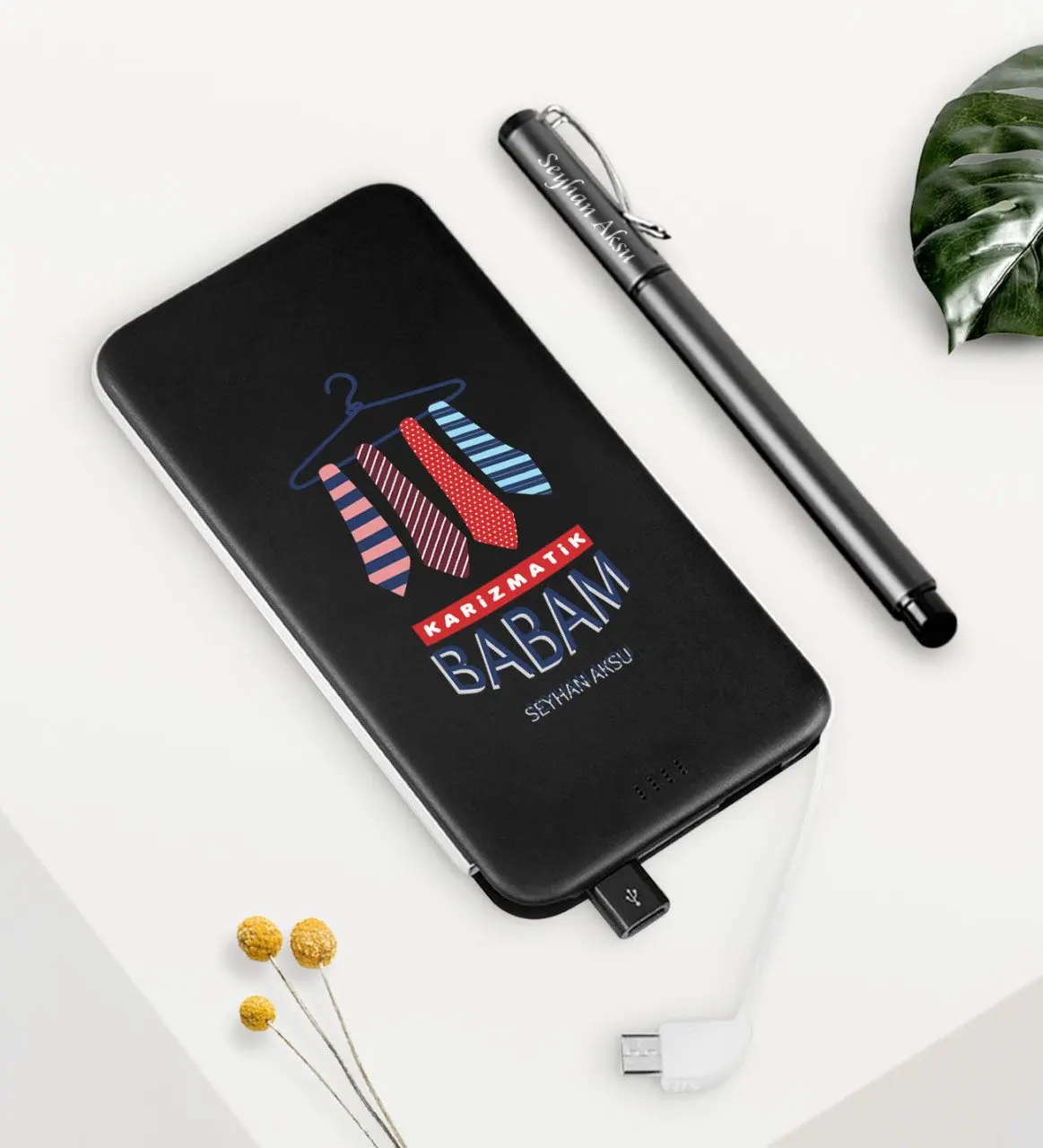 

Персонализированные Karizmatik папа черный 5000 mAh Powerbank и ручка набор