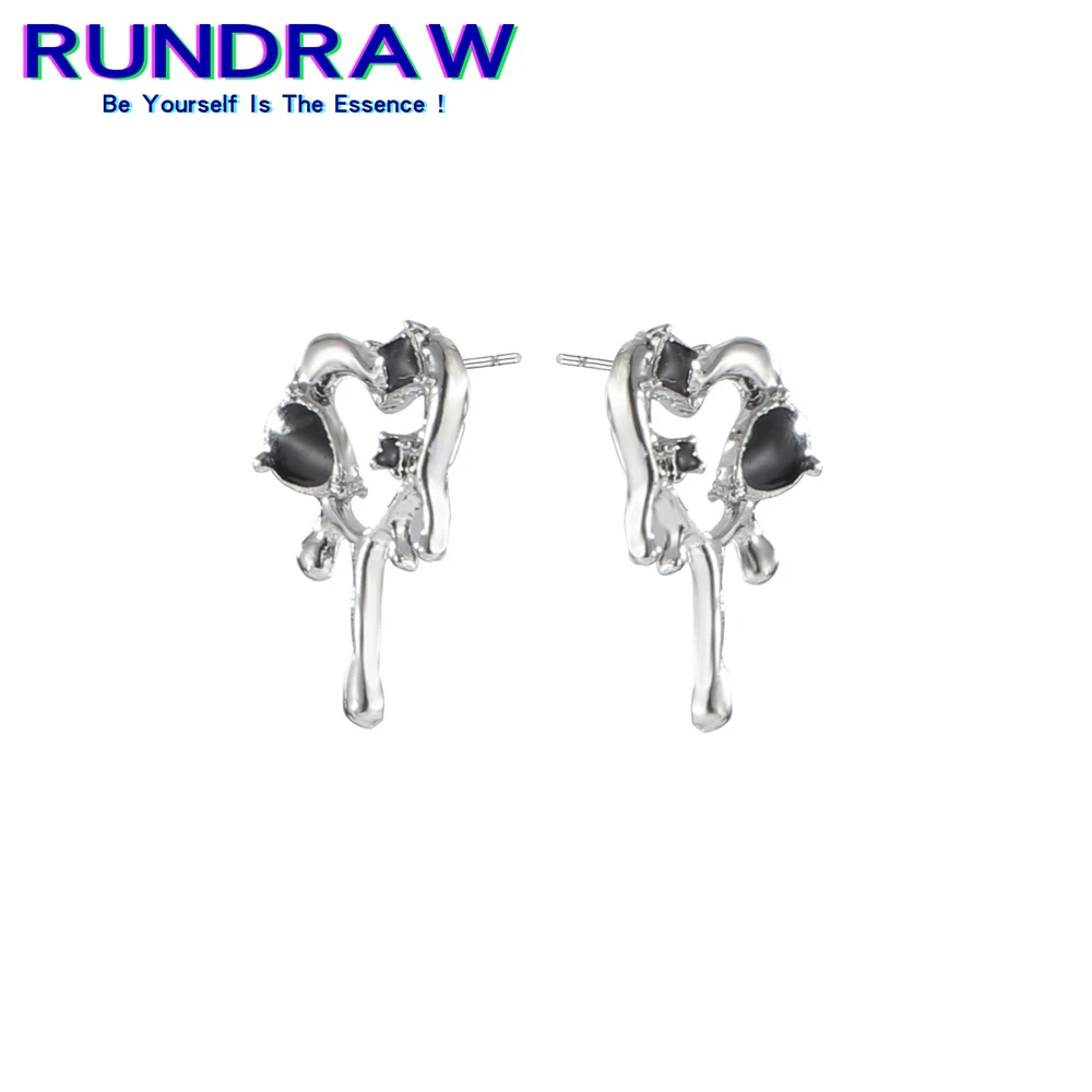 

Rundraw Fashion Silver Color Women Dark Heart Earrings Jewelry For Gothic Party Jewelry Gifts Earrings
