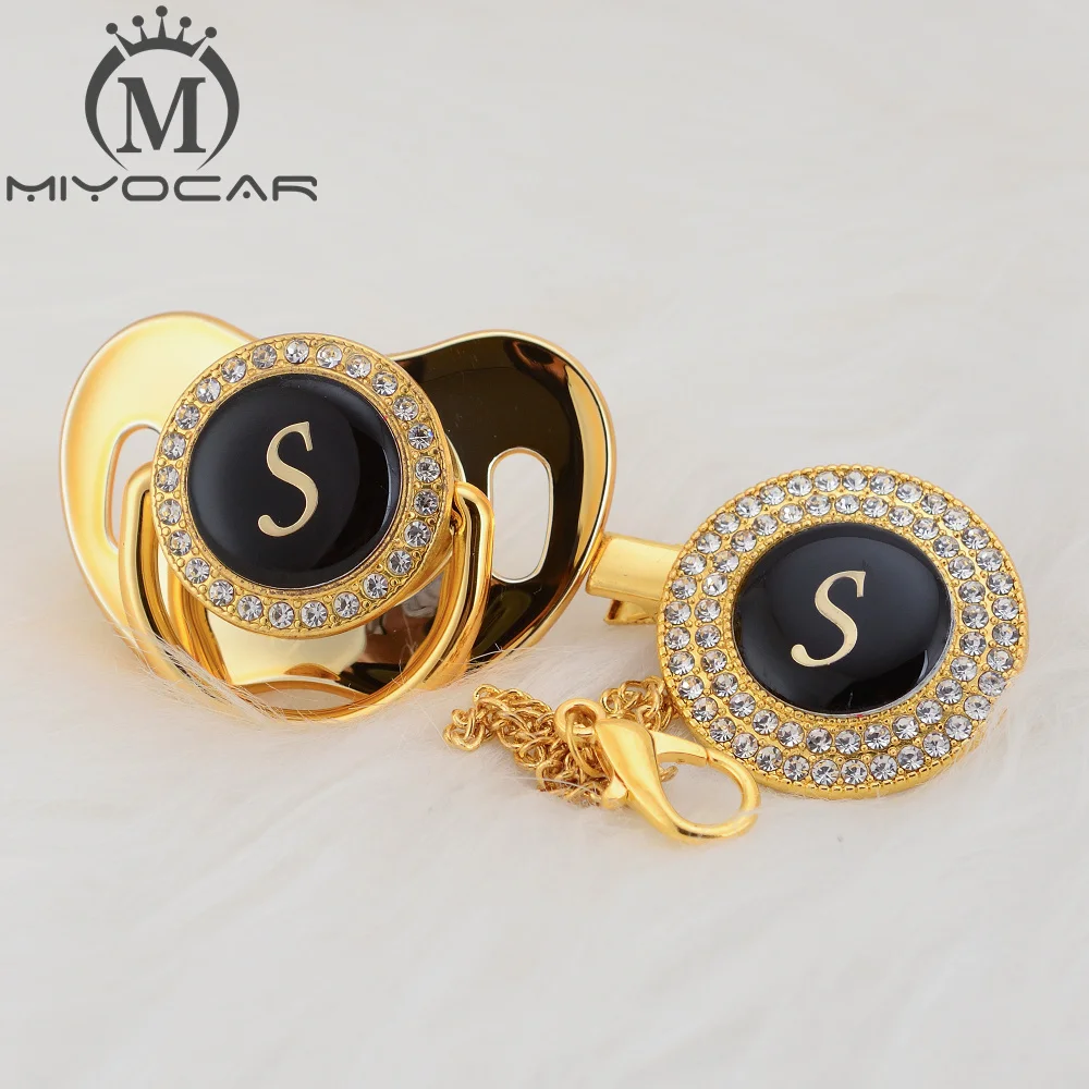 

MIYOCAR name Initial letter S elegant silver bling pacifier and pacifier clip BPA free dummy bling unique design SGS pass LS