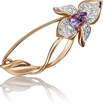 ЮЗ ПЛАТИНА Брошь Орхидея с топазами и аметистами из красного золота | Украшения