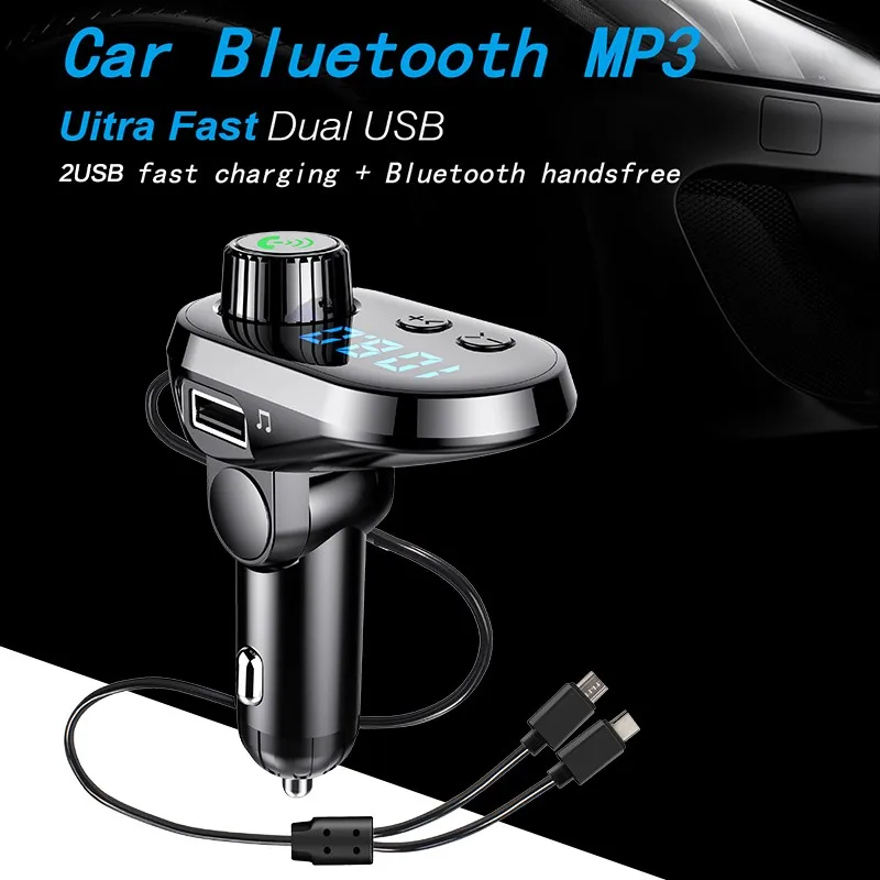 Fm передатчик автомобильный Bluetooth беспроводной mp3 плеер Быстрая зарядка громкой