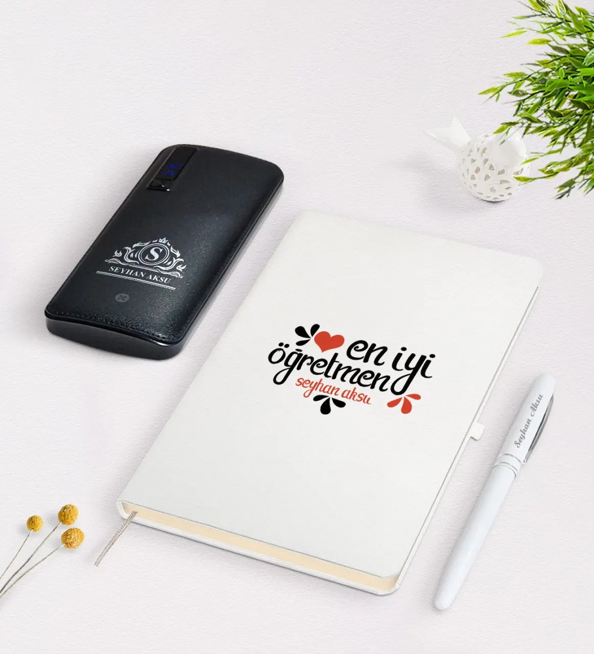 

Персонализированные лучший учитель белая ручка для записной книжки 12,000 мАч, блок питания подарок Seti-6