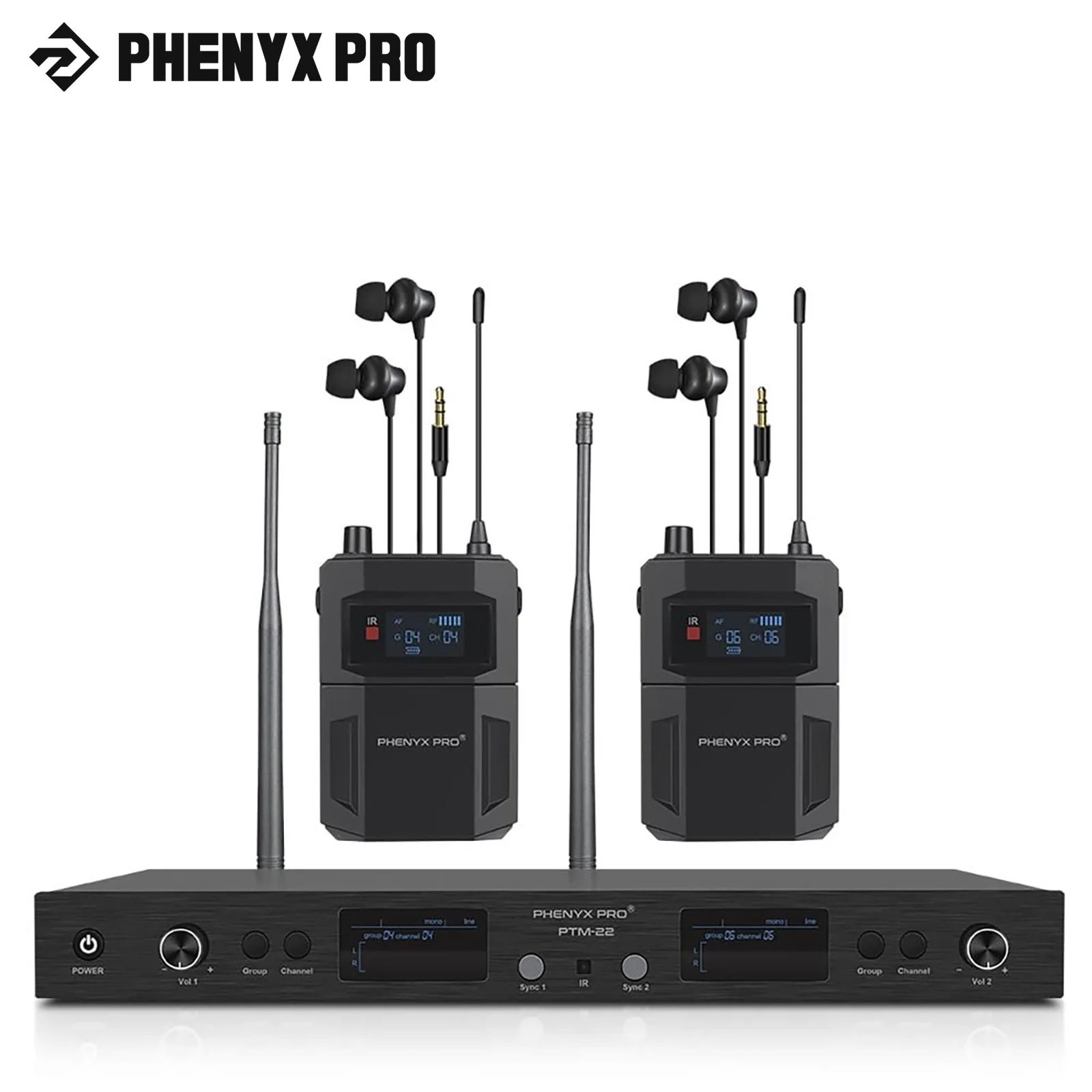 Беспроводная система Phenyx Pro PTM-22 UHF Mono Dual In Ear Monitor с набором креплений левый/правый