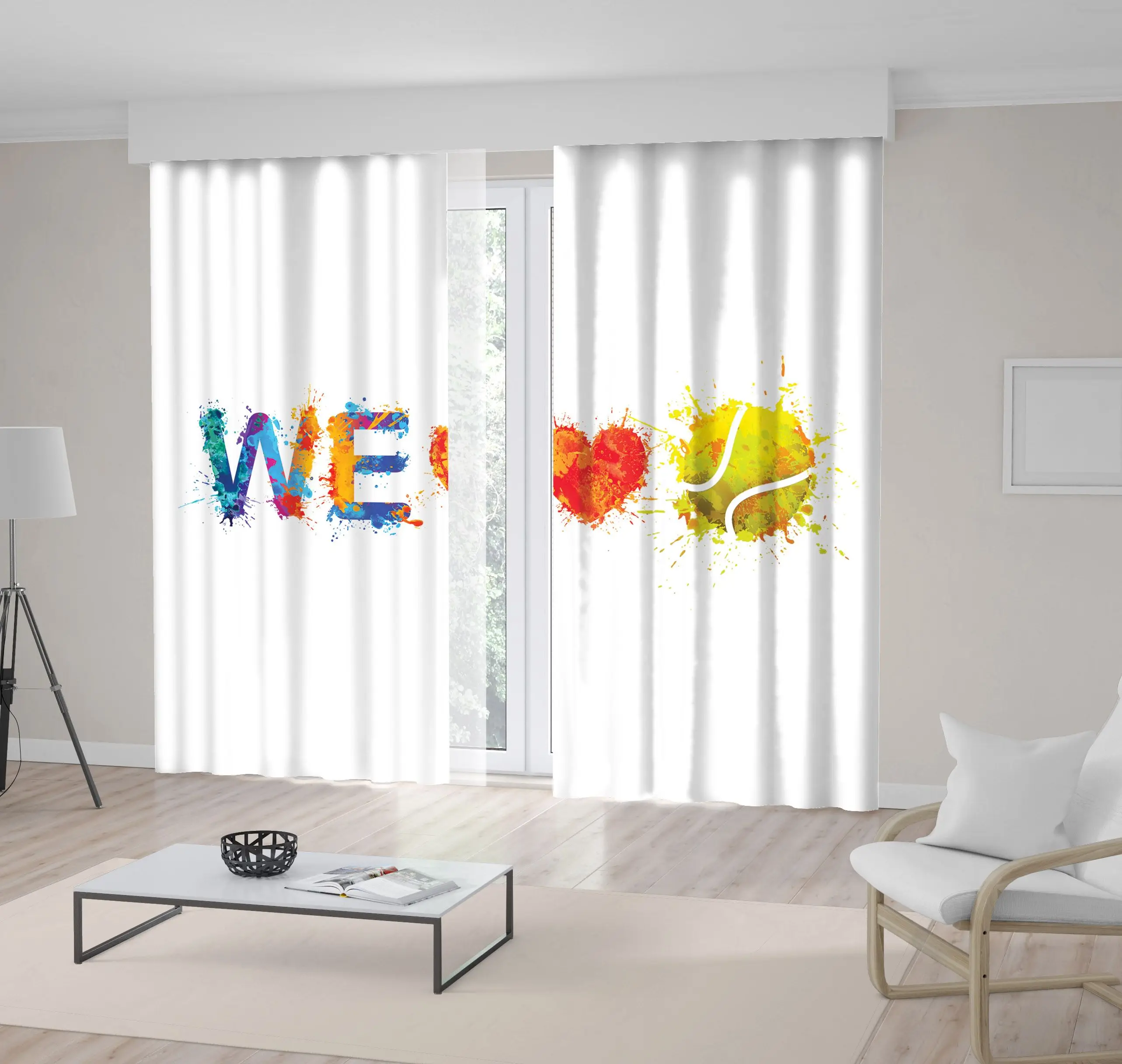 

Curtain We Love Tennis Design Elements Colorful Red Yellow Orange Note Artistic Illustration Splash Paint