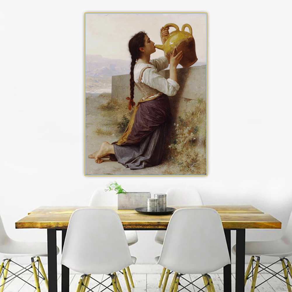 

Canvas Oil Painting William Adolphe Bouguereau"Thirst, 1886"Aestheticism Artwork Wall Art Print Picture Home Hallway Decoration