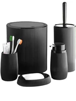Quality Lux Pcs Black Bathroom Accessories Set Striped Pattern Toothbrush Holder Toilet Brush Liquid Soap Dispenser Soapholder