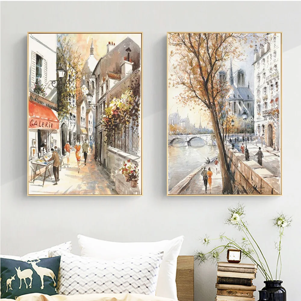 

Paris Seine Street Figure Landscape Canvas Painting Nordic Poster and Prints Picture For Living Bedroom Room Wall Art Home Decor