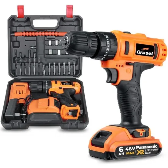 

Grusel 48 V 6 Ah Shockless Perfection Metal Gearbox Parts Panasonic Baterry Double Cordless Rechargeable Screwdriver Drill 27 Pcs Set