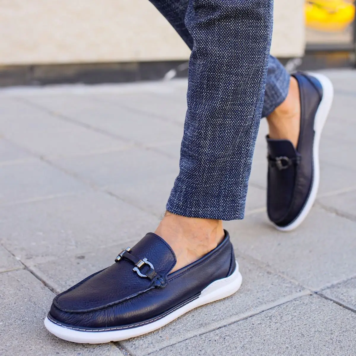 

Navy Blue Black Brown Genuine Leather White Sole Men's Shoes Driver Type Loafer Shoes Suitable for New Season Made in Turkey