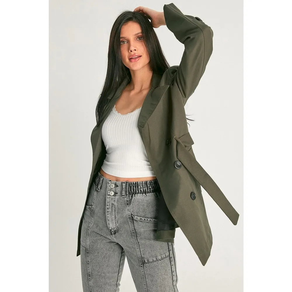 Женский двубортный Тренч с поясом TUGBA длинная Повседневная Верхняя одежда