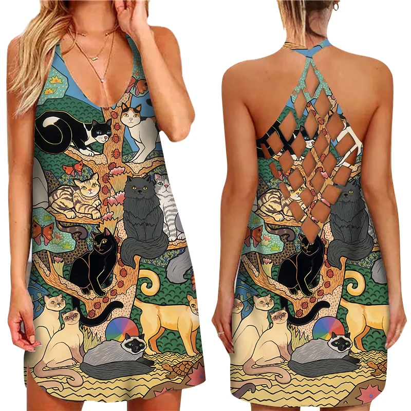 Платье женское с открытой спиной пикантное повседневное свободное цифровым 3D