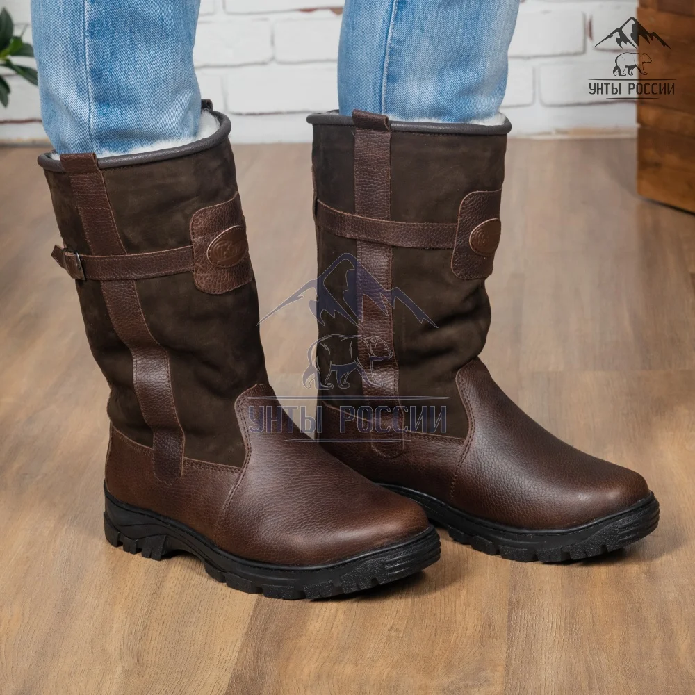 Сапоги мужские зимние из натуральной кожи и овчины высокие монголки монгольские