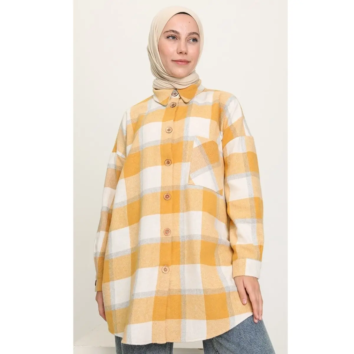 

Standard Size Pocket Lumberjack Shirt Long Sleeve Winter Buttoned Unlined Seasonal Women Muslim Fashion Hijab Clothing Daily Use
