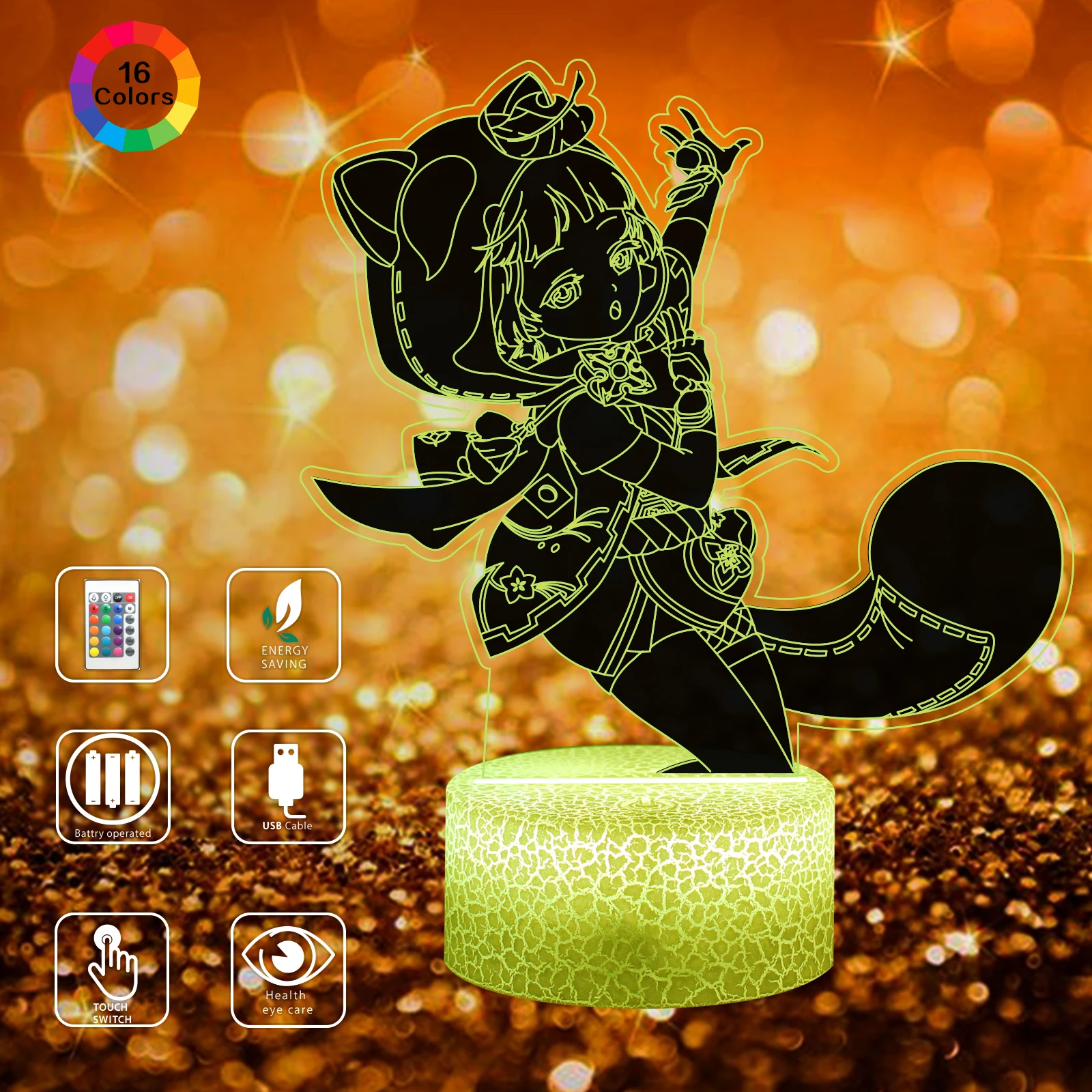 

3D Night Light Lamp Gaming Room Desk Setup Decor Table Remote 16 Color Genshin Animated Cartoon Kids Gift Toy Birthday Xmas-2