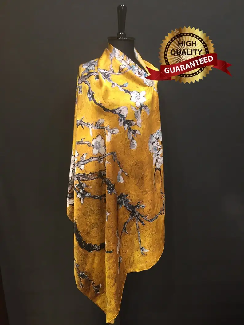 Mulberry pure silk scarf shawl Big Size High Quality 14 mumies (max quality) Vincent van Gogh yellow color. |