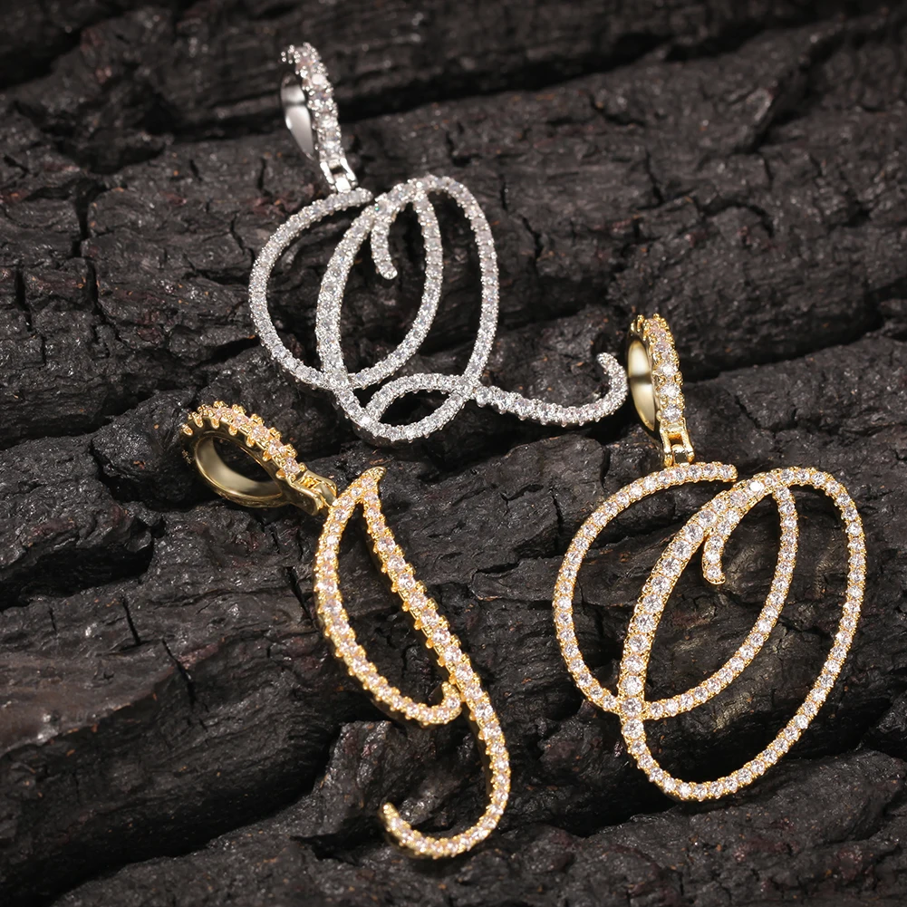 THE BLING KING Cursive Letters With 9mm Iced Out Cuban Chain Brush Cubic Zirconia Intial Name Necklace Charm Hiphop Jewelry | Украшения и