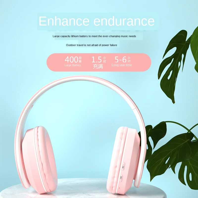 Розовый Bluetooth 5 0 Беспроводной наушники с HD микрофон гарнитуры Поддержка Tf карты