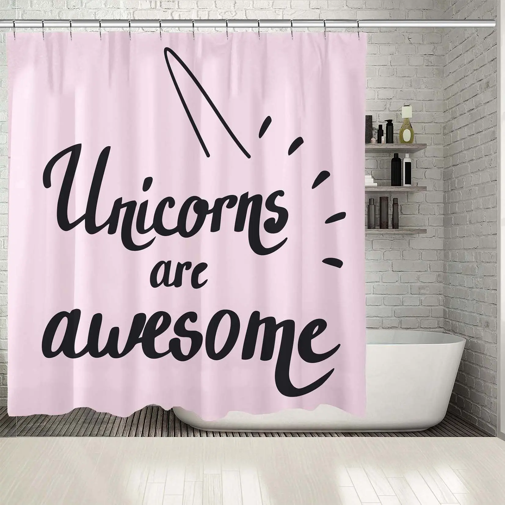 Занавески для душа единороги Потрясающие надпись каллиграфия на розовом фоне