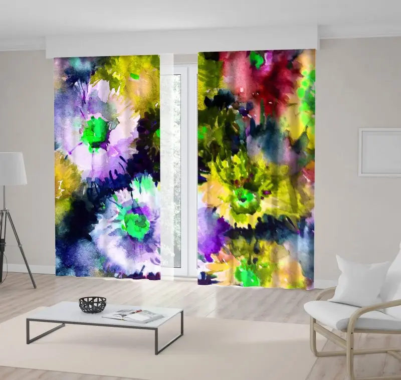 

Curtain Flowers Bouquet Exotic Tropical Nature Floral Painting in Bright 8colors Yellow Purple Red