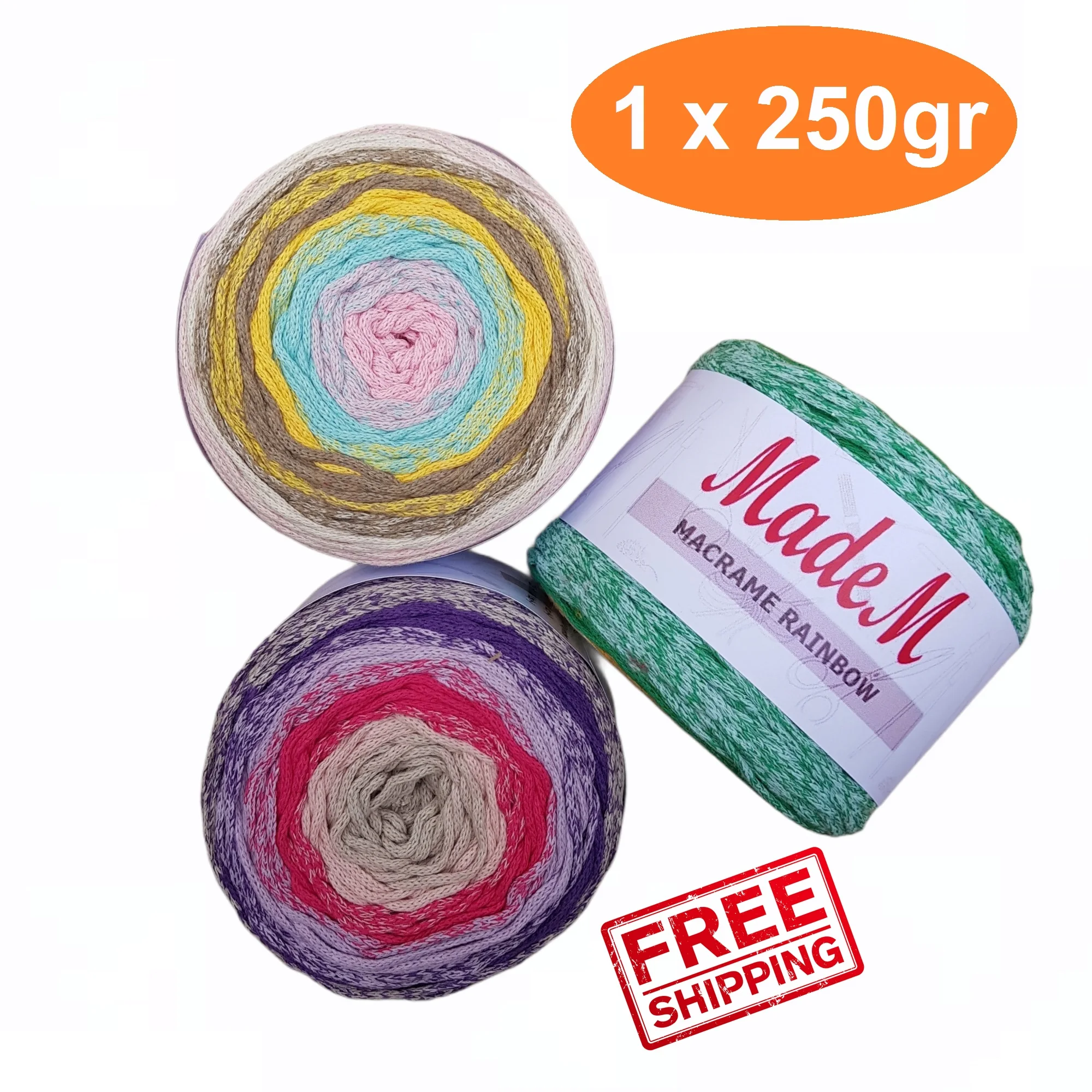 Радужная пряжа для макраме MadeM 250gr-250mt торты деградиентная нить - Цена: 1564.13