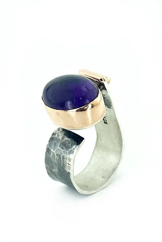 Новый дизайн натуральный аметист камень ручной работы серебряное кольцо|Кольца|