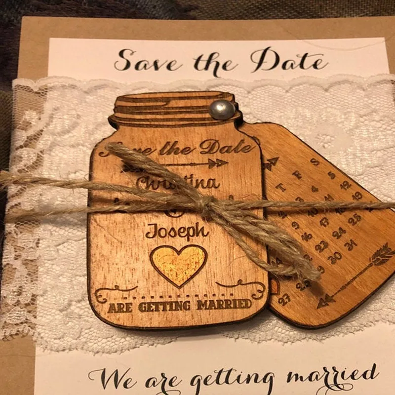 Деревянный Бохо Свадебный магнит для сохранения даты с картами изготовленный на