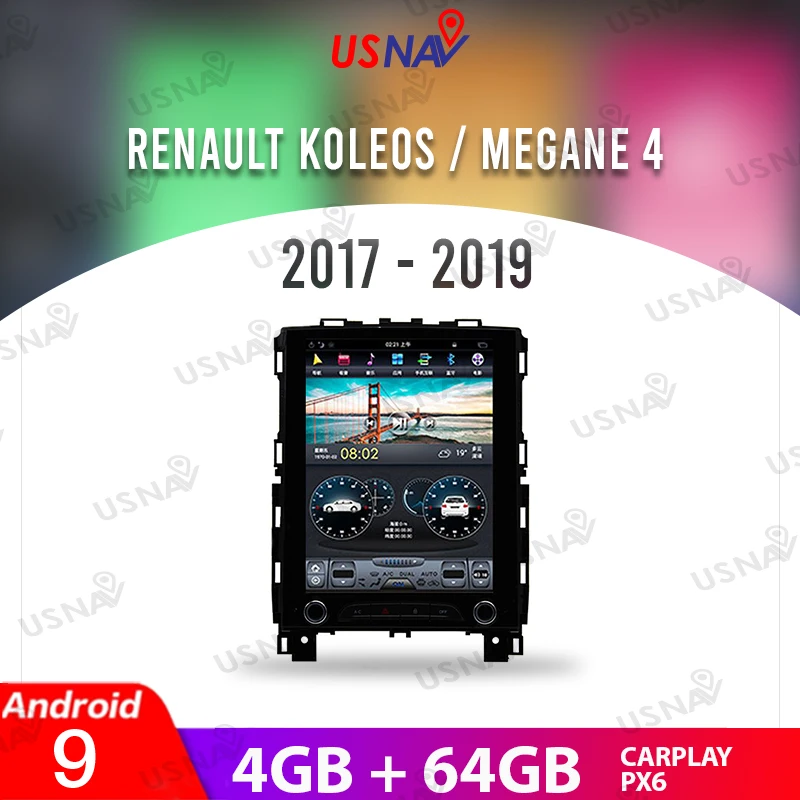 

USNAV Tesla Screen 10.4" Android 9 For Renault KOLEOS / Megane 4 2017-2019 Car Multimedia GPS Navi Head Unit Carplay Stereo PX6