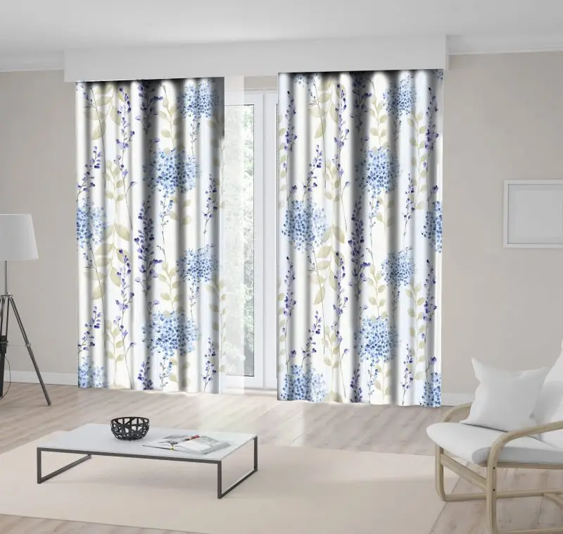 

Curtain Fresh Spring Flowers Leaves Pattern Seasonal Wild Nature Blooms Plants Classic Artwork Beige Blue