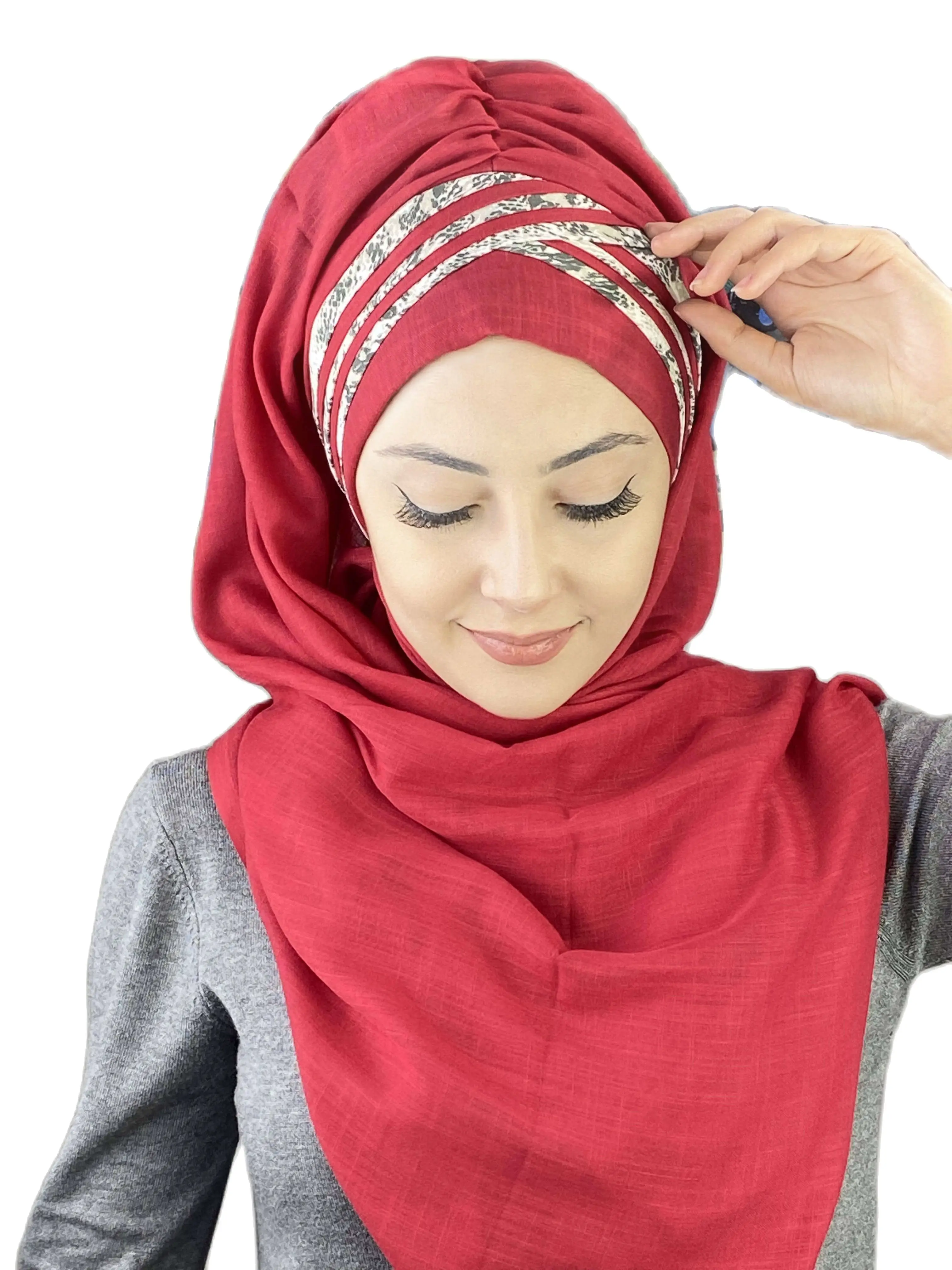 

2022 New Fashion Hijab Islamic Women Winter Scarves Musulman Women's Products Hat Crocodile Pattern Ruby Cross Draped Shawl