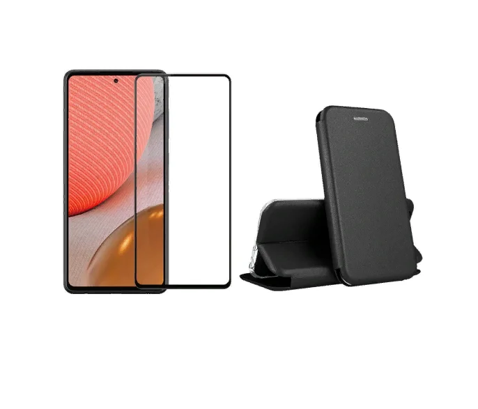 Выгодный комплект для Xiaomi redmi 9A: чехол - книжка (черный) + защитное стекло