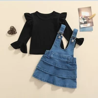cute baby girls outfit flare sleeve shirts topsdenim suspender skirts baby clothing sets princess girl sets ruffle toddler suit