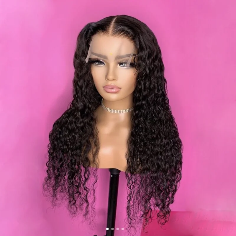 

Black Curly Synthetic Lace Front Wig for Women Smooth Wig High Temperature Fiber Hair Glueless Water Wave Daily Wig