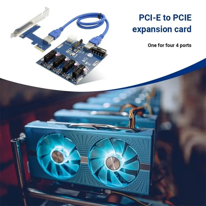 

1 Set PCI-E X1 to 4 PCI Express x16 Expansion Kit 1 to 4 Port PCI Express Switch Multiplier PCI HUB 6 Pin Sata USB Riser Card