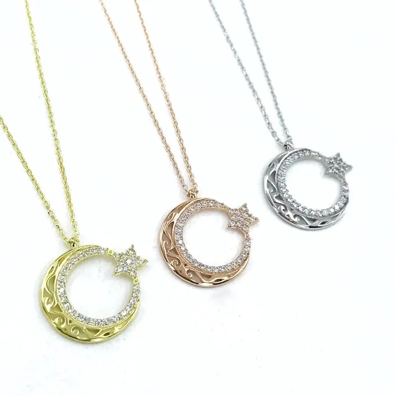 Новый дизайн Золотая Модель серебряное ожерелье с Луной и звездами|Подвески| |