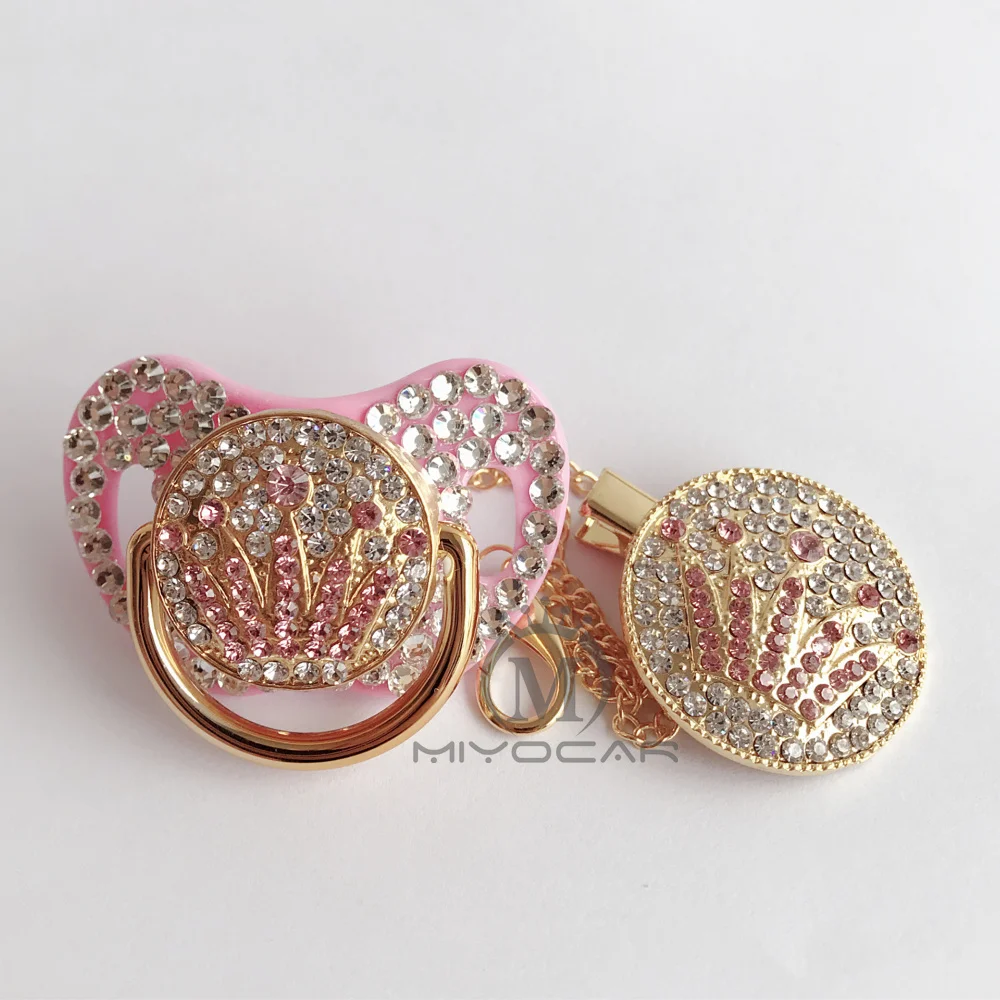 MIYOCAR уникальный bling дизайн корона розовое кольцо для соски и соски держать клип набор BPA бесплатно FDA пройти безопасное специальное кольцо для соски