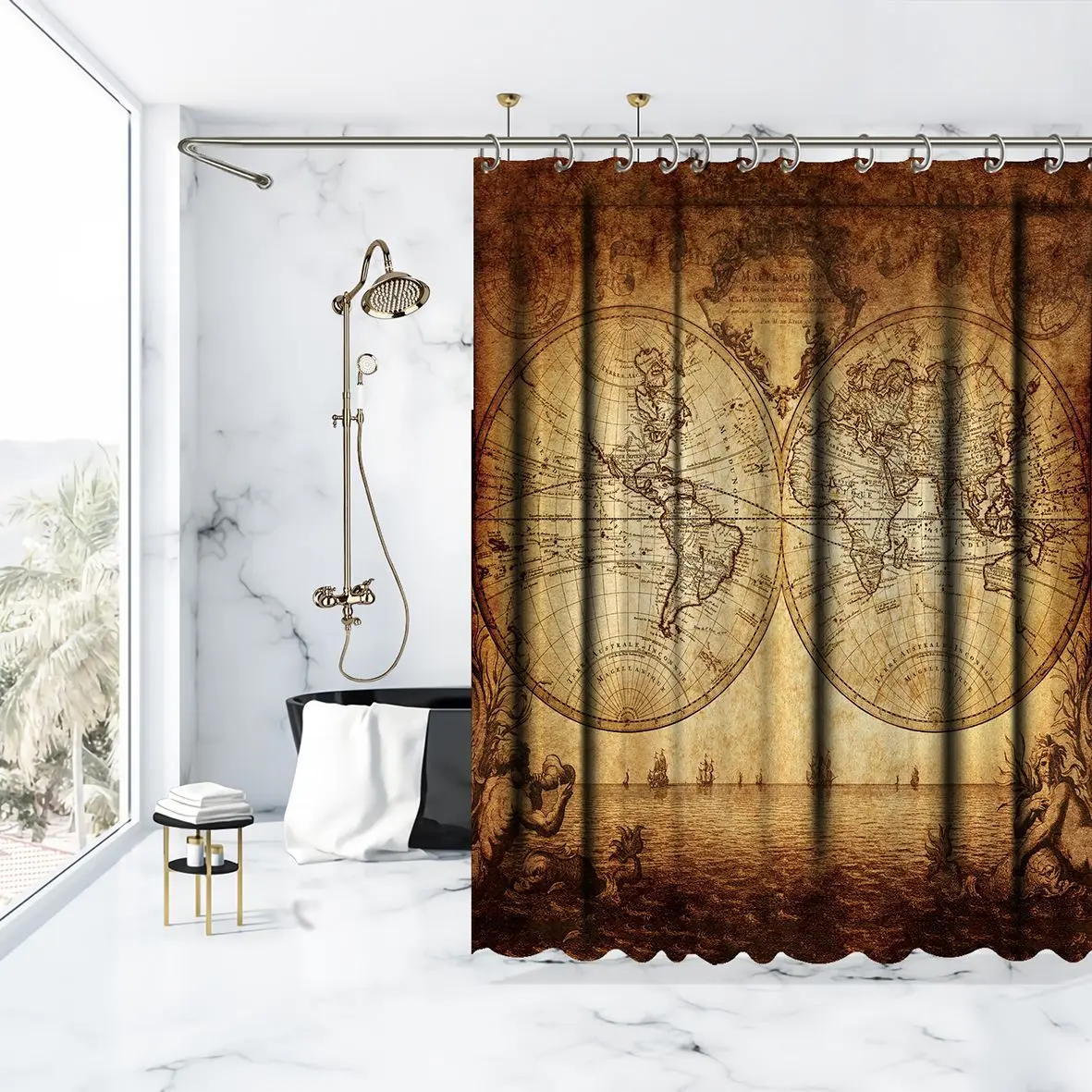 Занавеска для душа Карта мира Атлас древняя история мистические символы