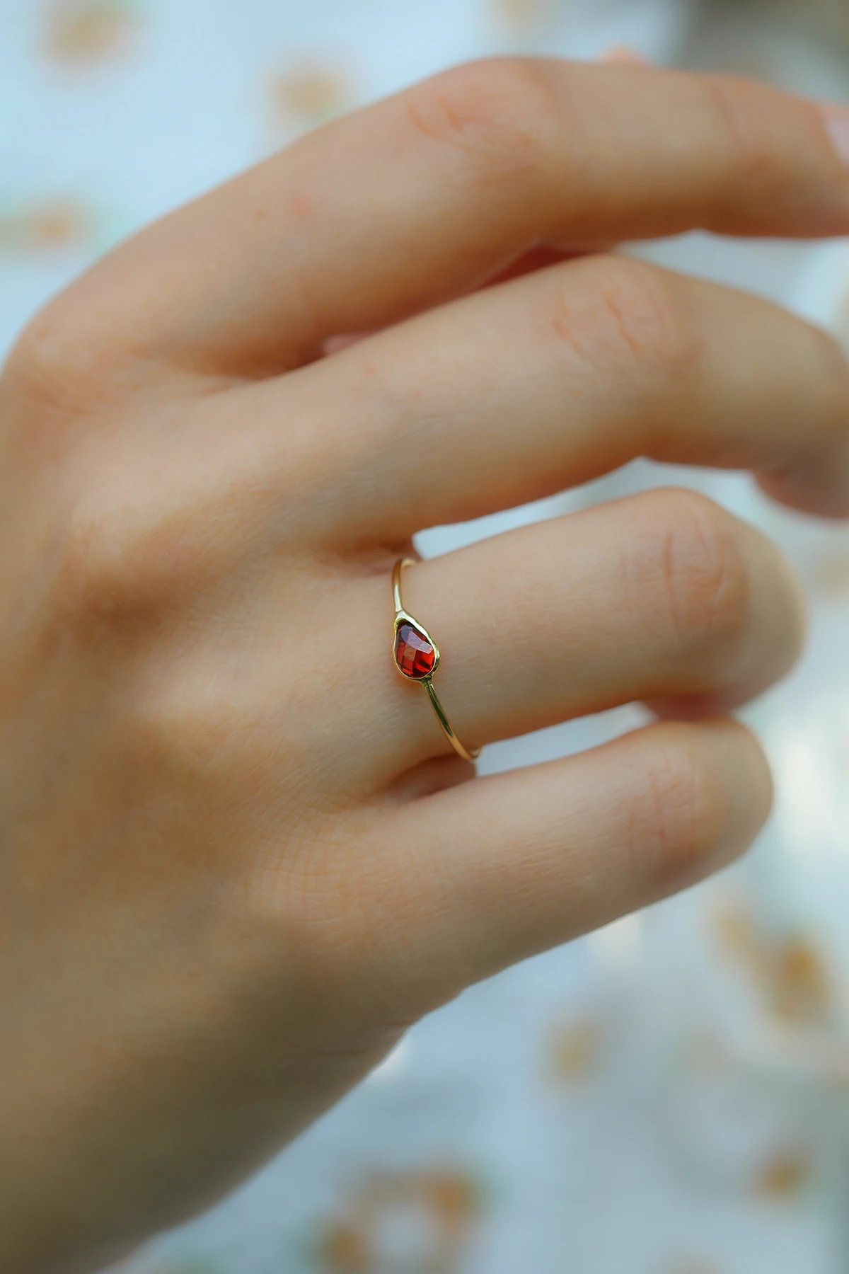 

Real 14K Gold Red Zircon Stone Rings for Women Round Cut Fine Jewelry Solitaire Ring Wedding Band Engagement Bridal New