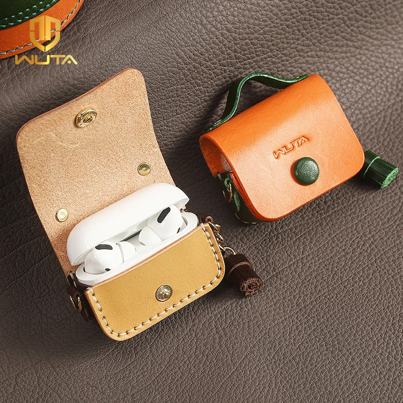 

WUTA New DIY Leather Case For AirPods Pro/1/2 Genuine Cowhide Headphone Protective Cover Semi-finished Handmade Gift Leather Kit