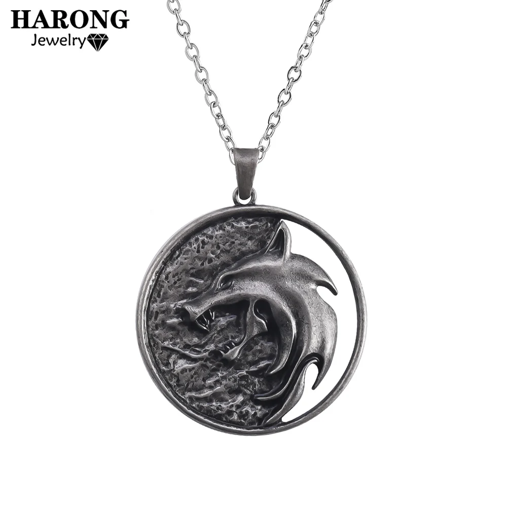 

Hot Sale Witcher 3 Wolf Head Medallion Necklaces Metal Round Pendant Wild Hunt Game Women Men Cosplay Fashion Jewelry Necklace