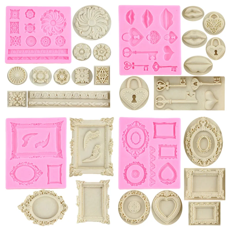 

Frame Relief Heart Lock Key Lip Flower Silicone Mold Chocolate Fondant Molds Cake Decorating Tools Kitchen Baking Accessories