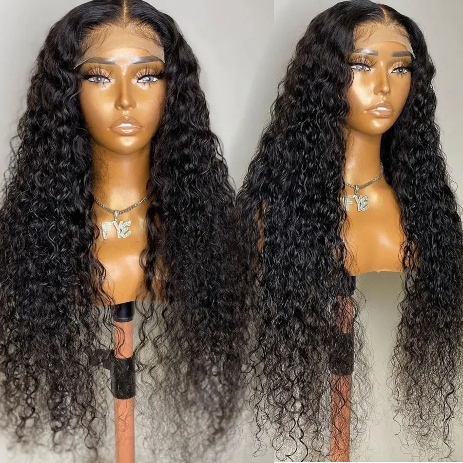 Indian Water Wave Lace Wig HD Water Wave 4x4 Lace Closure Wig 100% Human Hair Lace Wigs Curly Human Hair Wig Pre-plucked