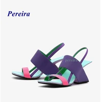 mixed color summer women shoes 2022 round toe wedges one strap sandals high heels casual hollow out leather slingback sexy