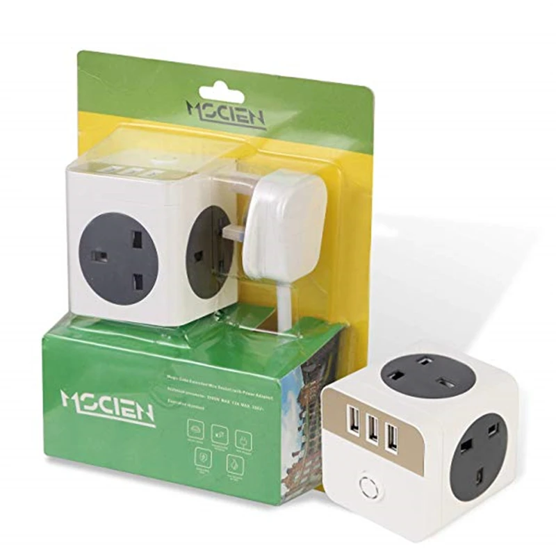 H96 Великобритания Plug Switched 4 Gang 3 USB защита от перенапряжения гнездо питания 2 м