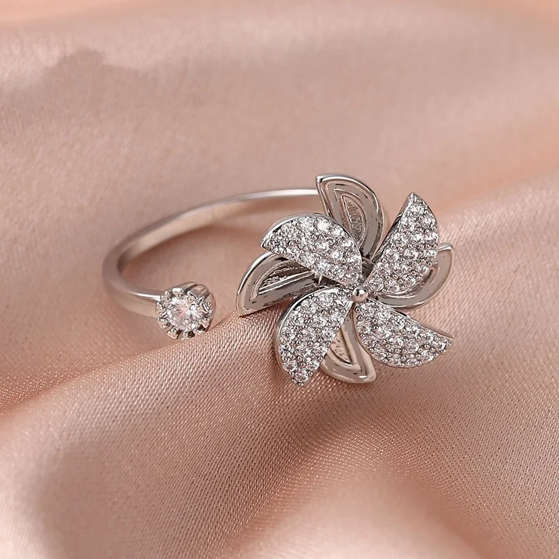 

Cool Rotatable Zircon Windmill Anxiety Rings For Women Men Punk Fashion Relax Stress Mood Geometric Ring Anti Stress Jewelry