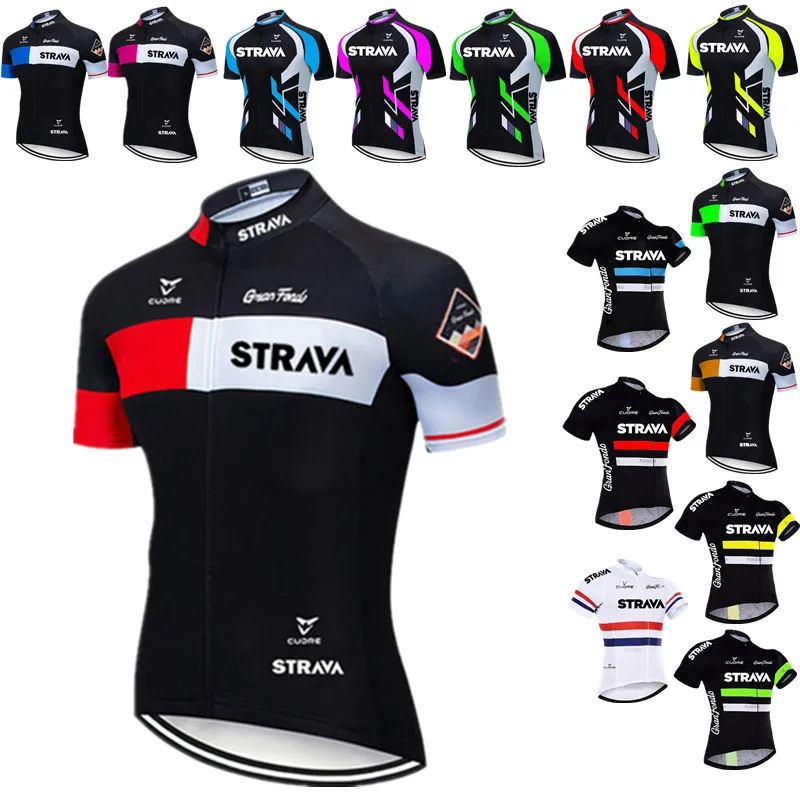 

STRAVA Breathable Men Red Cycling Jersey Pro Team Summer Bike Clothing Tops Road Bicycle Clothes Anti-UV Cycling Shirt Maillot