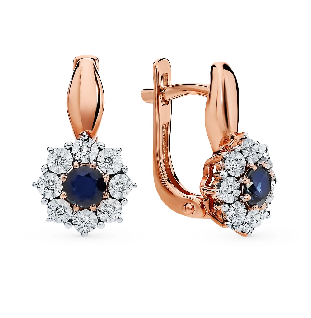 Золотые серьги с сапфирами и бриллиантами SUNLIGHT проба 585|Серьги-клипсы| |