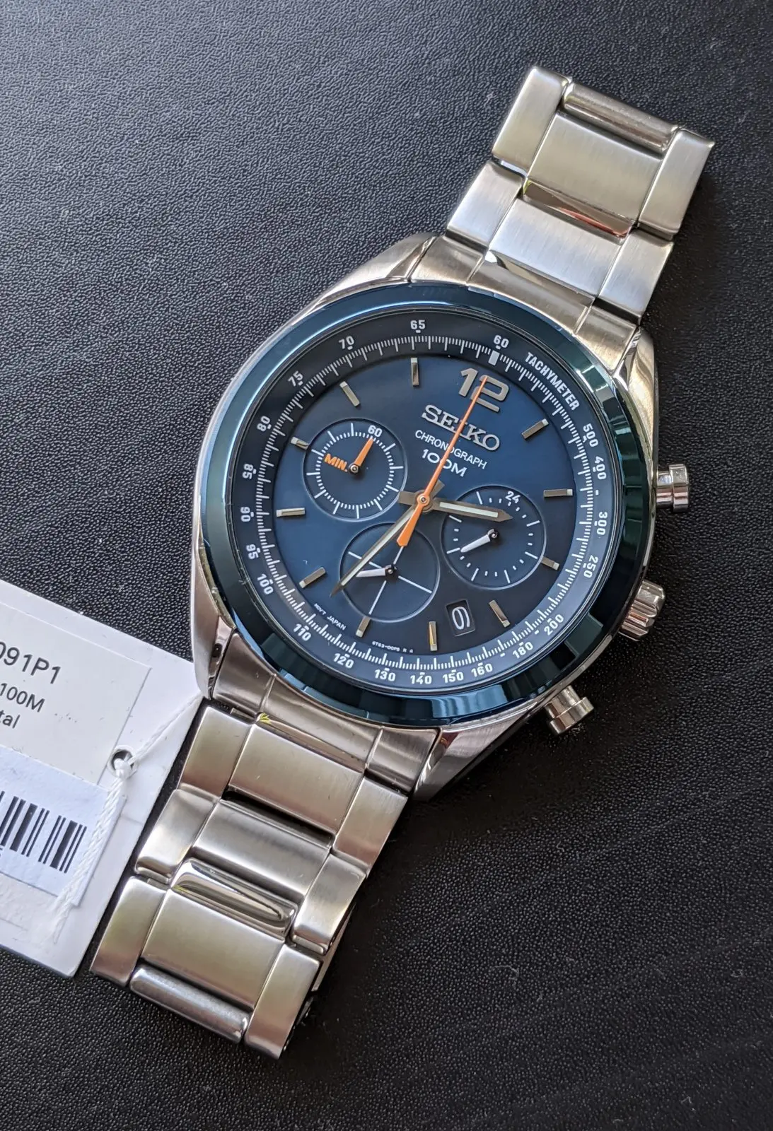 Мужские водонепроницаемые часы Seiko Neosports SSB091P1 синие циферблаты 45 мм стальной