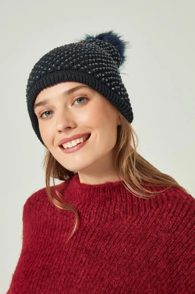 12718 фианит помпон темно-синий берет | Аксессуары для одежды