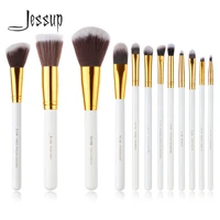 jessup brand 12pcs whitegold professional makeup brush set beauty make up cosmetics kit eyeshadow foundation blusher tools