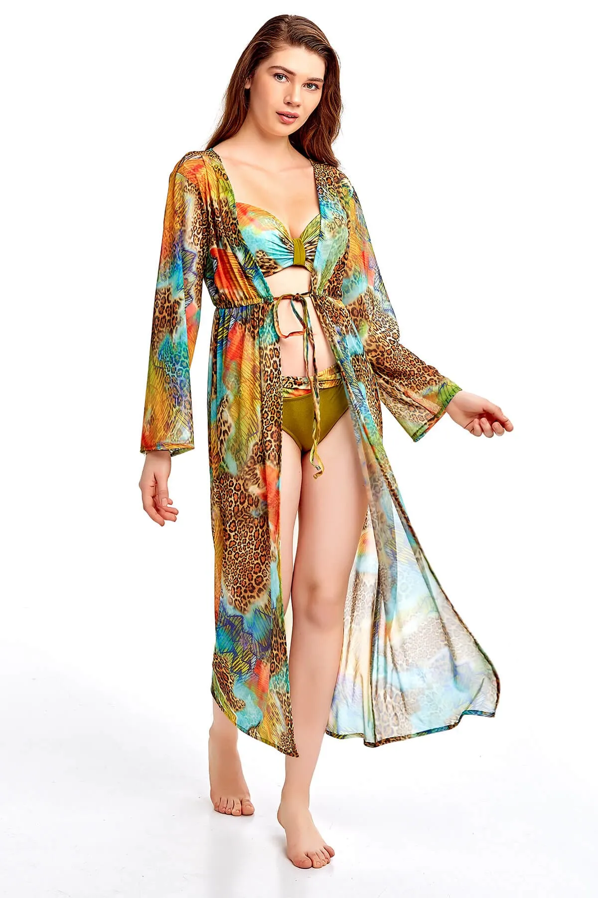 

Oil Green Color Leopard Pattern Sexy Pareo For Women 2022 New Fashion Lightweight Beach Dress Very Elegant Pool Wear